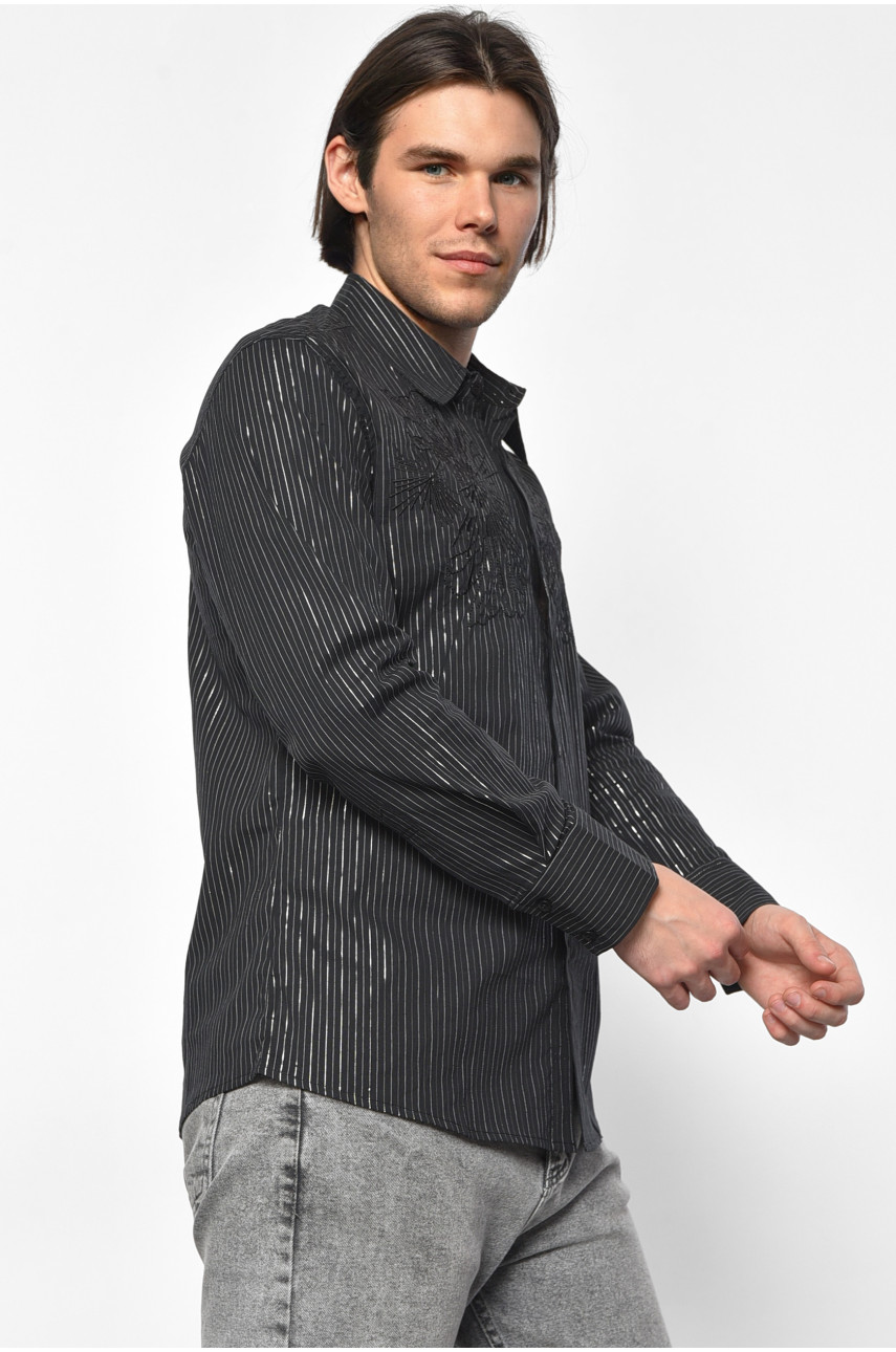 Рубашка мужская батальная черного цвета в полоску 32105 174907