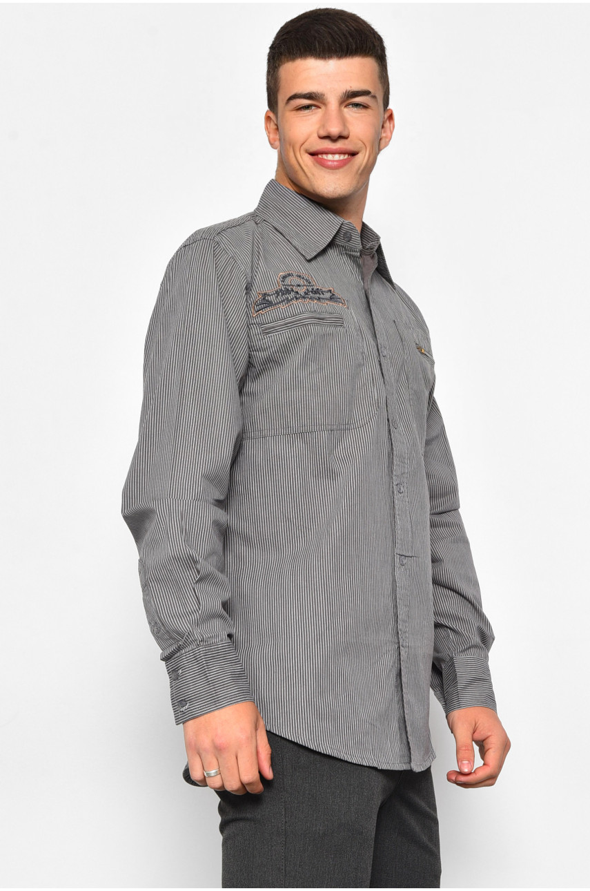 Рубашка мужская серого цвета в полоску 3116 174920