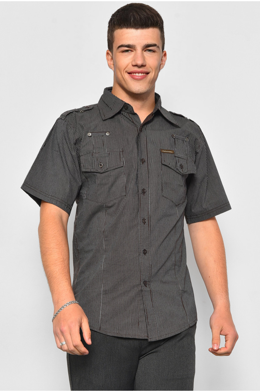 Рубашка мужская коричневого цвета в полоску 38125 174922
