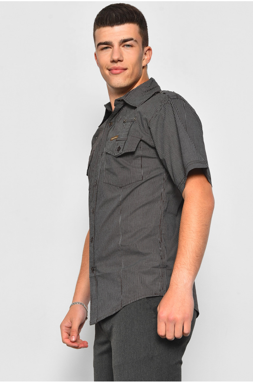 Рубашка мужская коричневого цвета в полоску 38125 174922