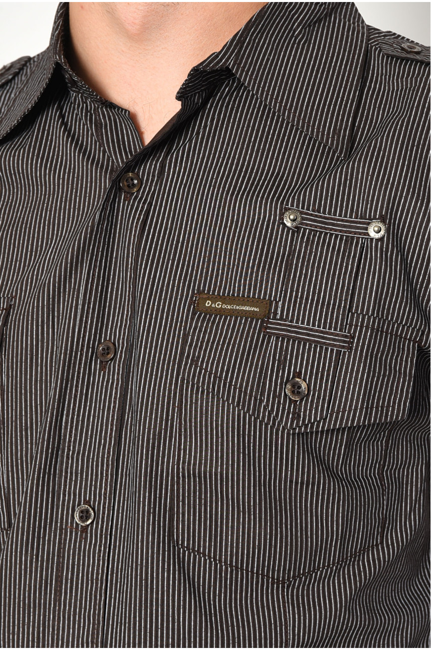 Рубашка мужская коричневого цвета в полоску 38125 174922