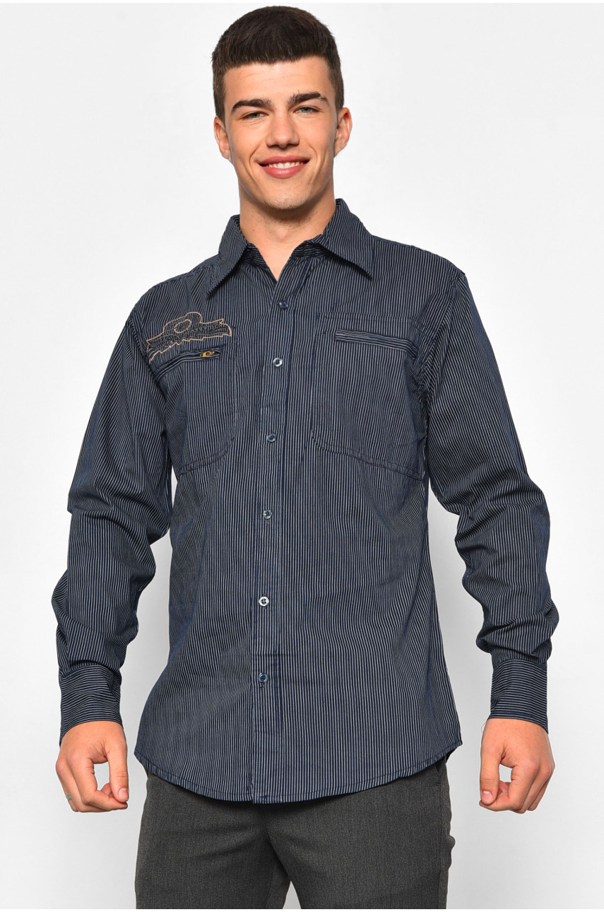 Рубашка мужская синего цвета в полоску 3116 174923