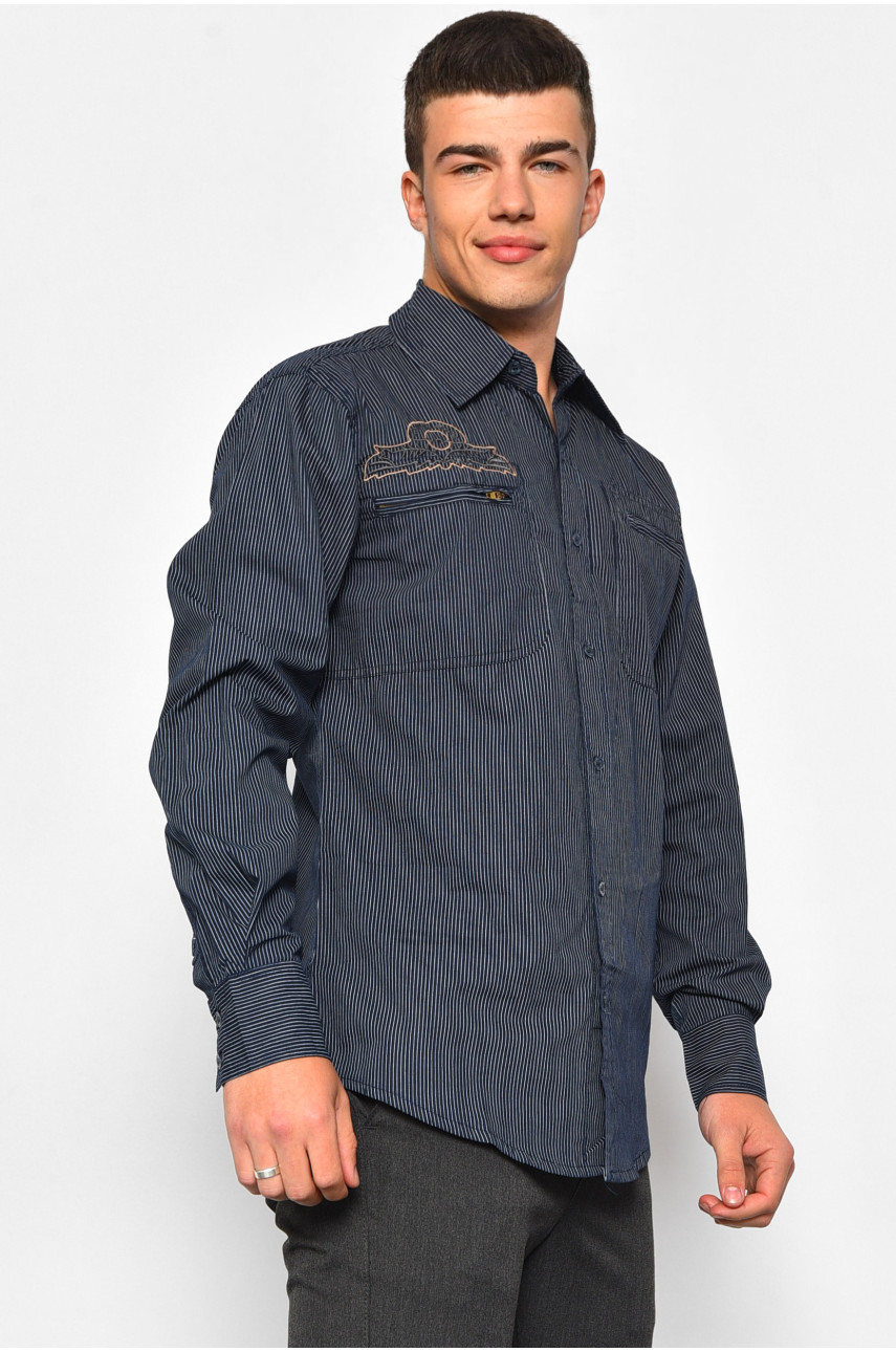 Рубашка мужская синего цвета в полоску 3116 174923