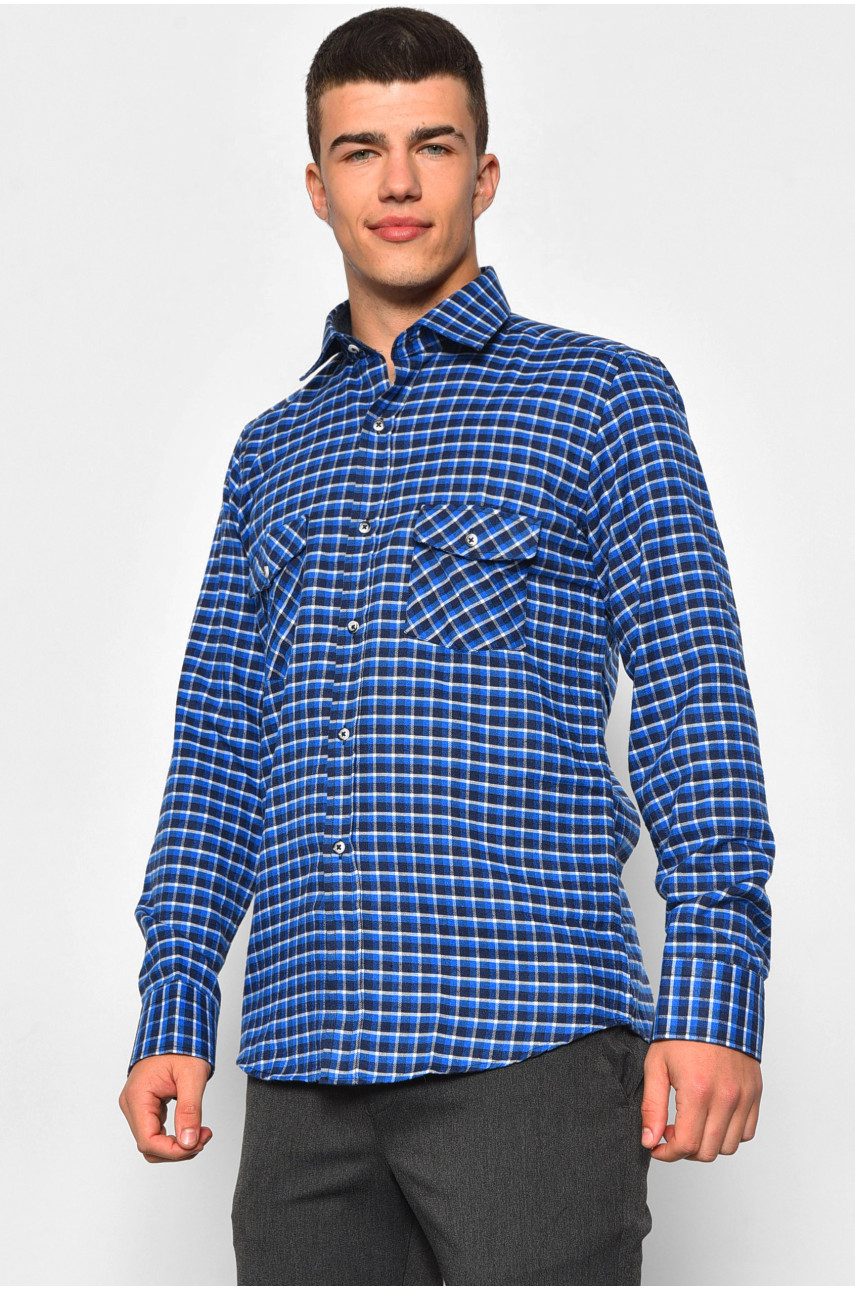 Рубашка мужская синего цвета в клеточку 174924