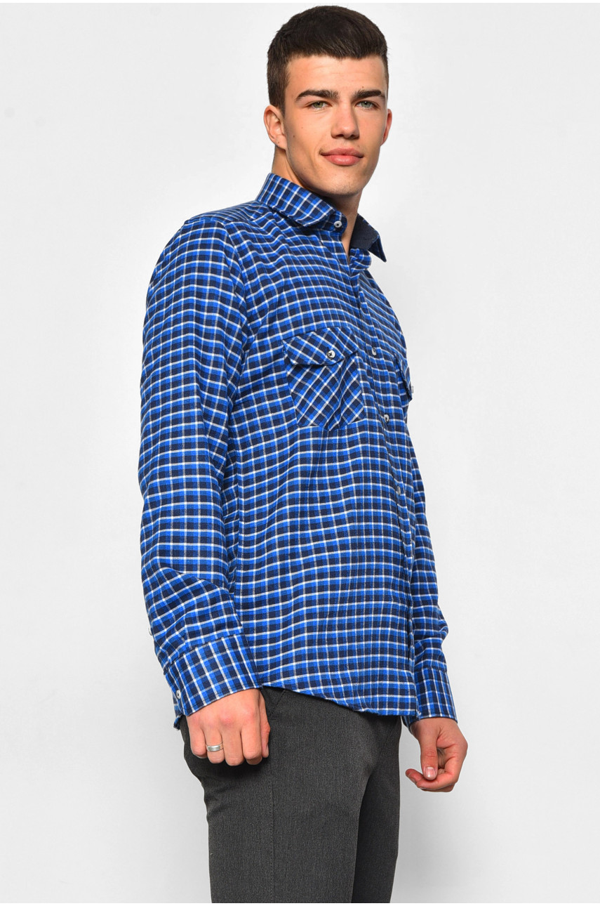Рубашка мужская синего цвета в клеточку 174924