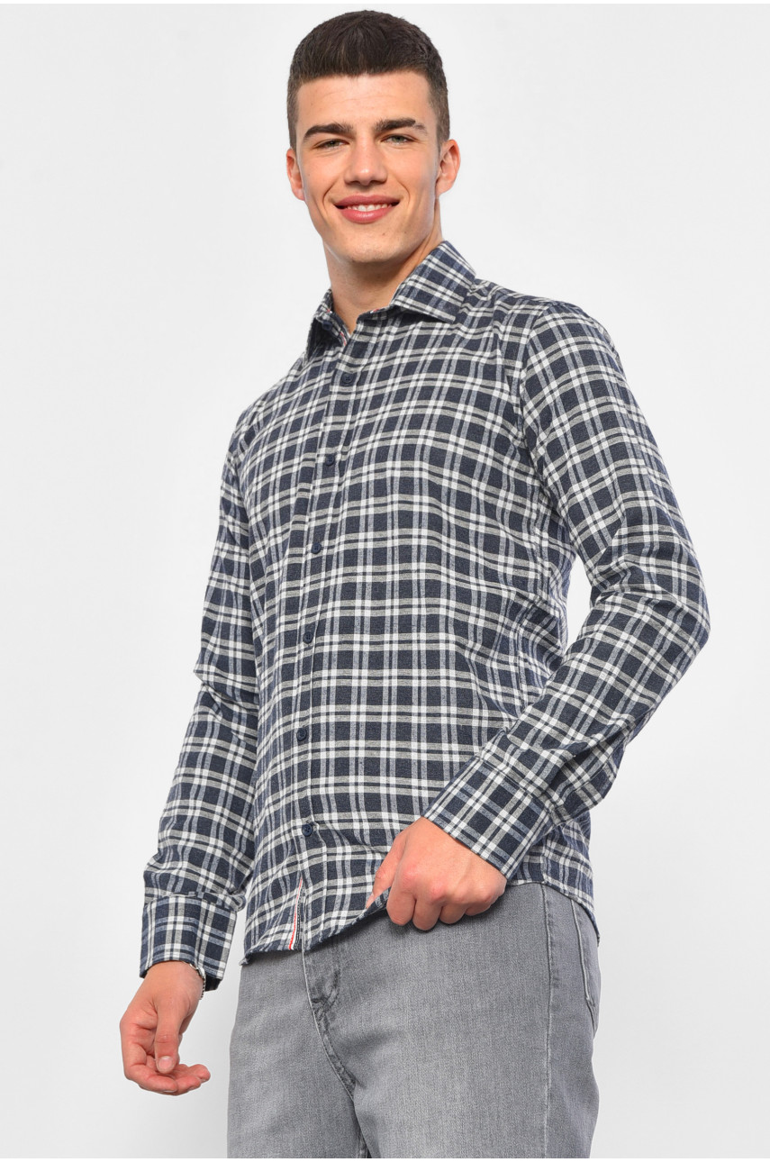 Рубашка мужская синего цвета в клеточку 174955