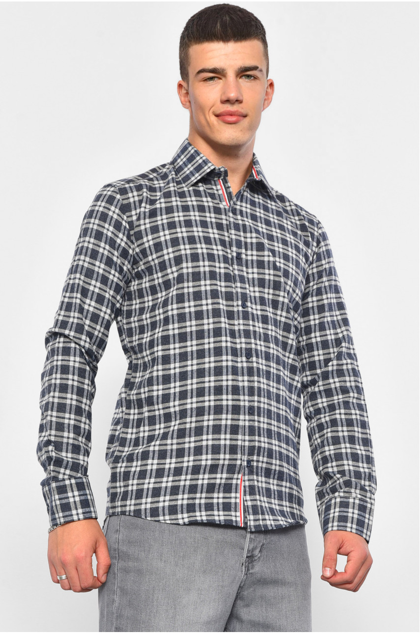 Рубашка мужская синего цвета в клеточку 174955