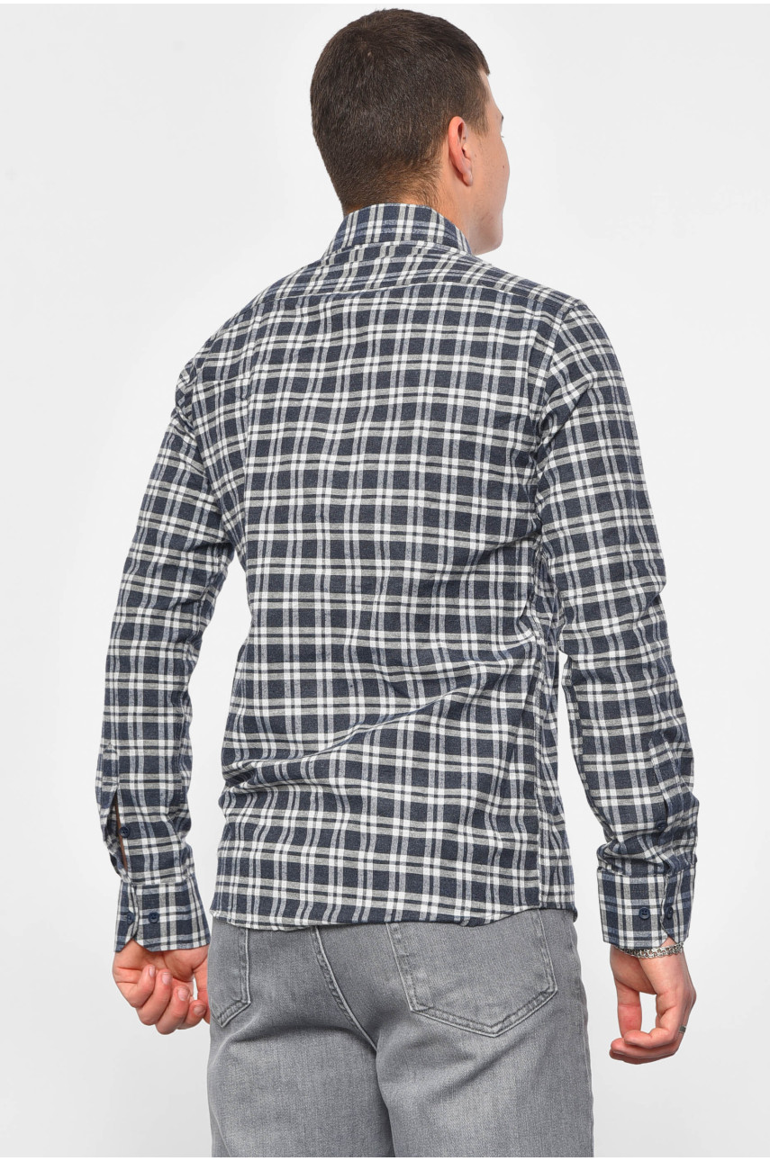 Рубашка мужская синего цвета в клеточку 174955