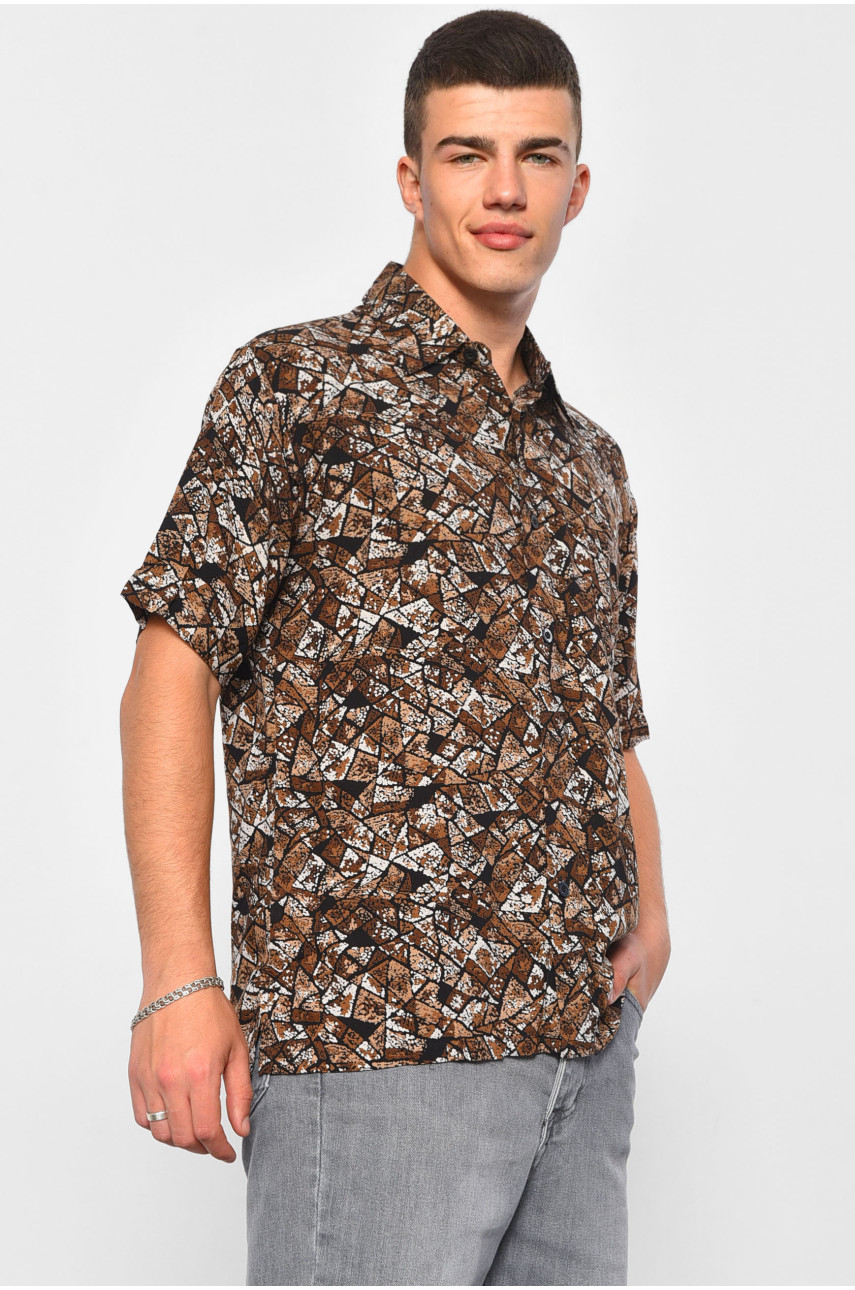 Рубашка мужская полубатальная коричневого цвета 669-794-3 175062