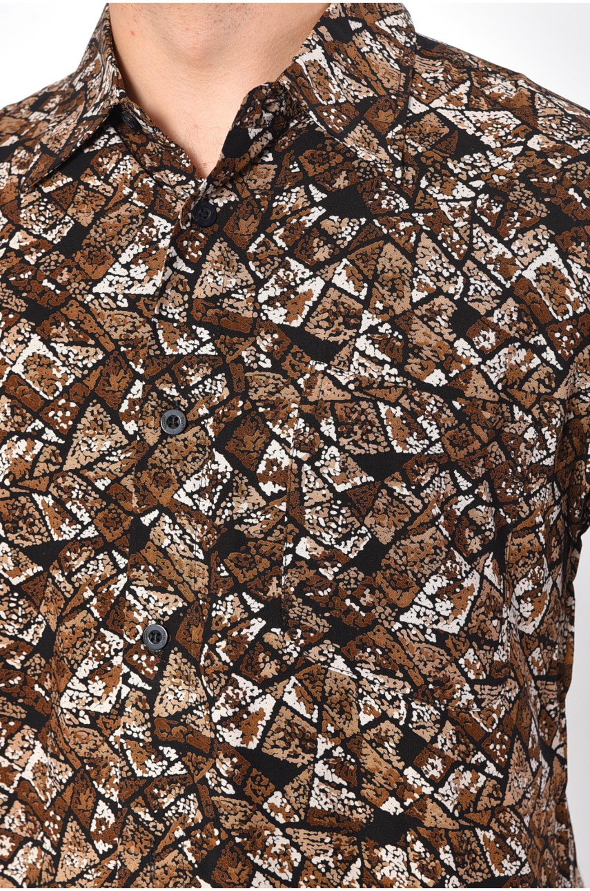 Рубашка мужская полубатальная коричневого цвета 669-794-3 175062