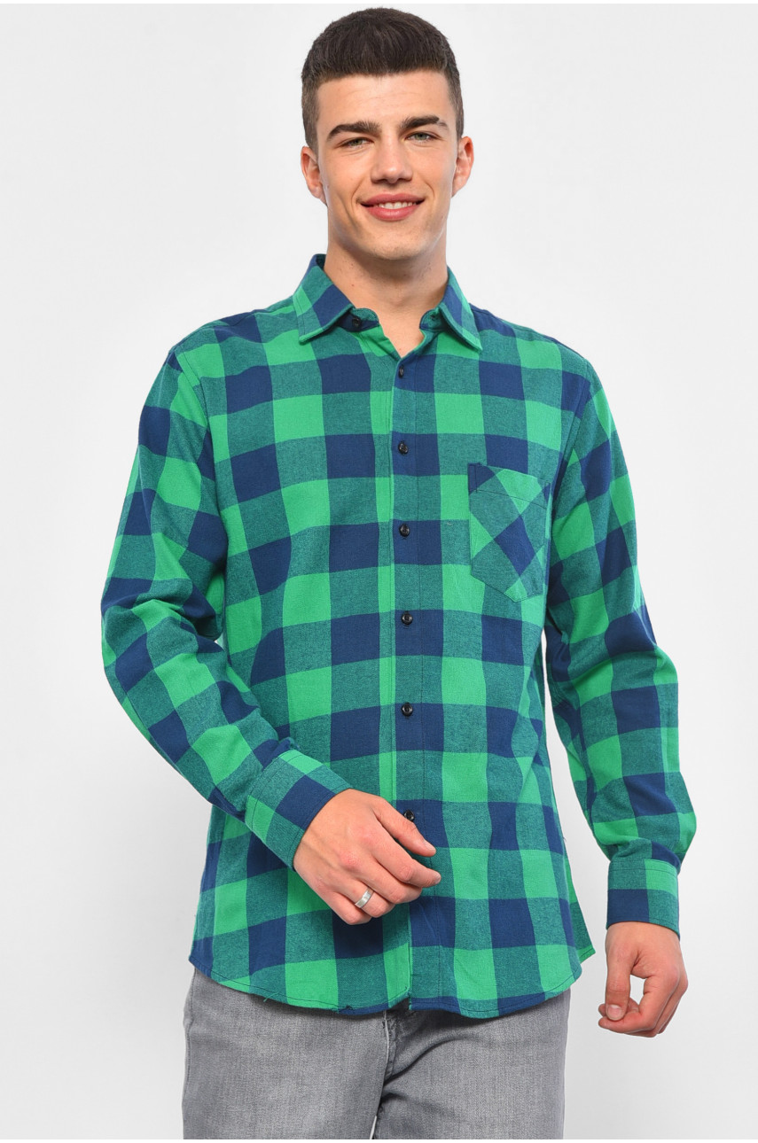 Рубашка мужская зеленого цвета в клетку 08 175199