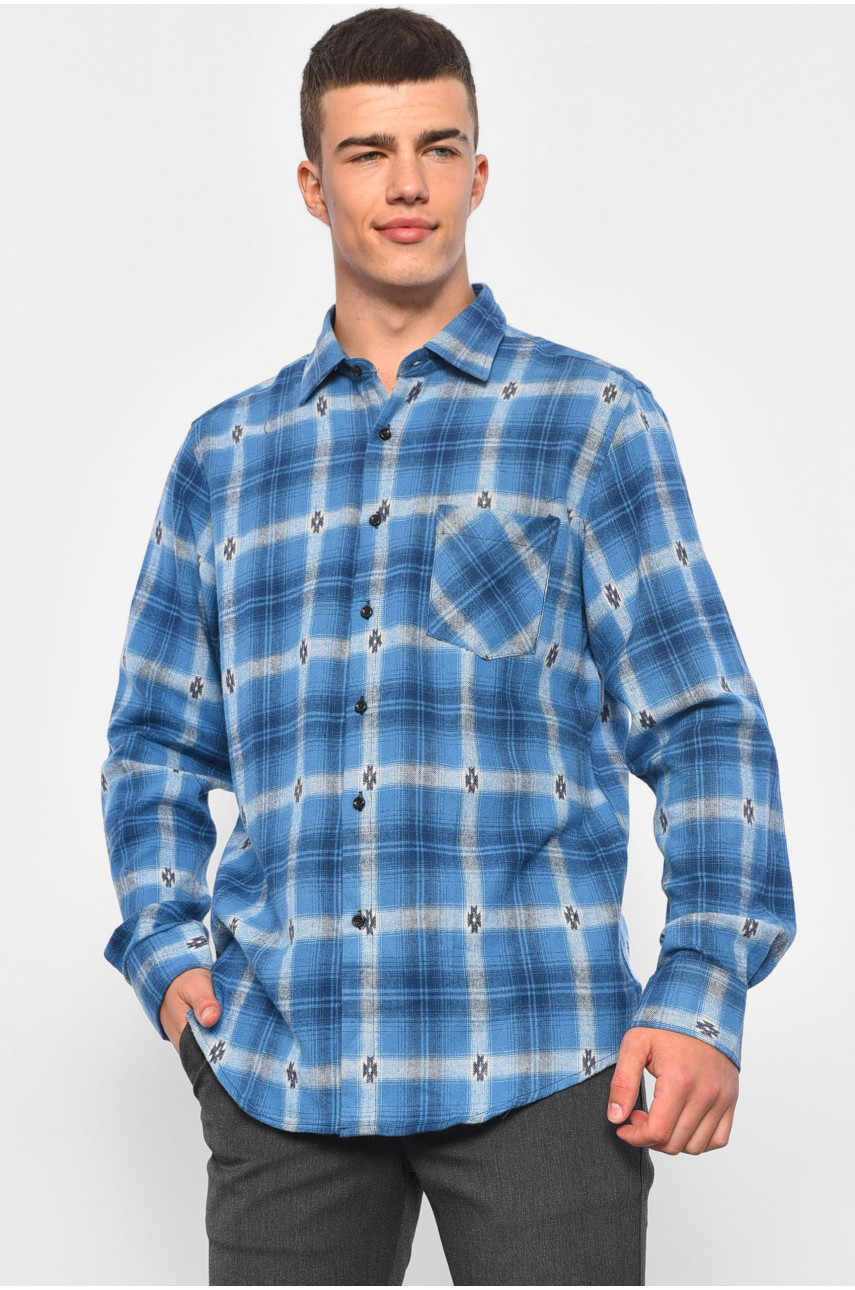 Рубашка мужская синего цвета в клетку 175205