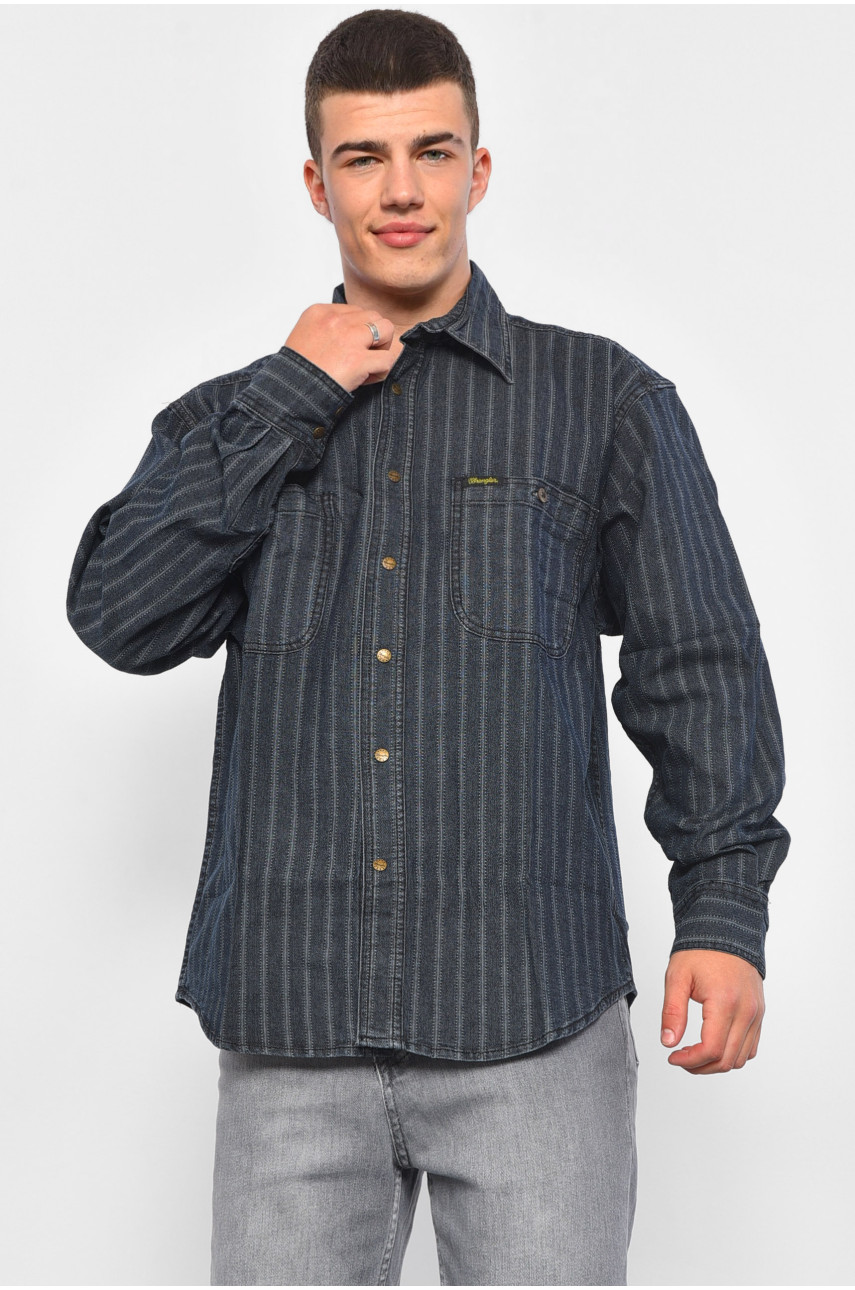 Рубашка мужская батальная джинсовая синего цвета в полоску 1209A 175269