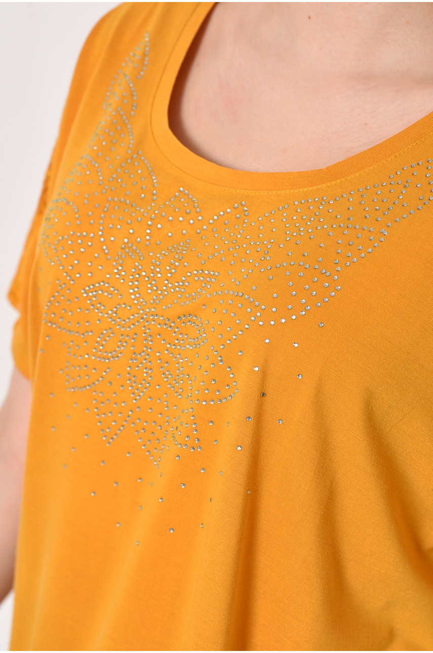 Футболка женская батальная горчичного цвета 358 175289 Футболка женская батальная горчичного цвета 358 175289