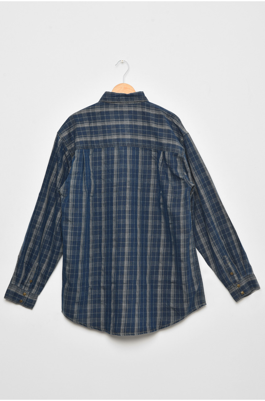 Рубашка мужская батальная джинсовая синего цвета в клетку 175302