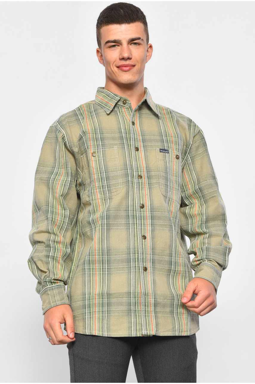 Рубашка мужская батальная зеленого цвета в клетку 301 175312