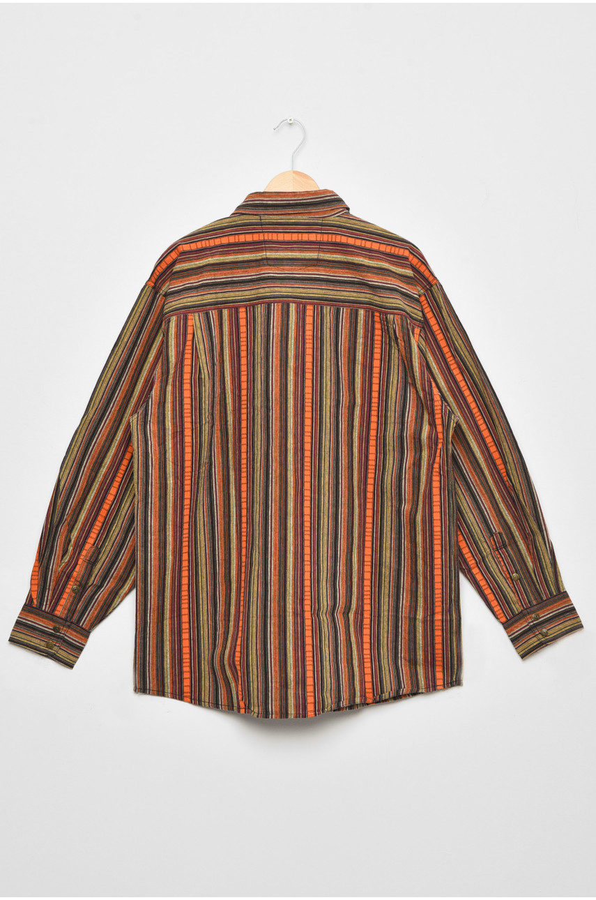 Рубашка мужская батальная коричневого цвета в полоску 307 175314