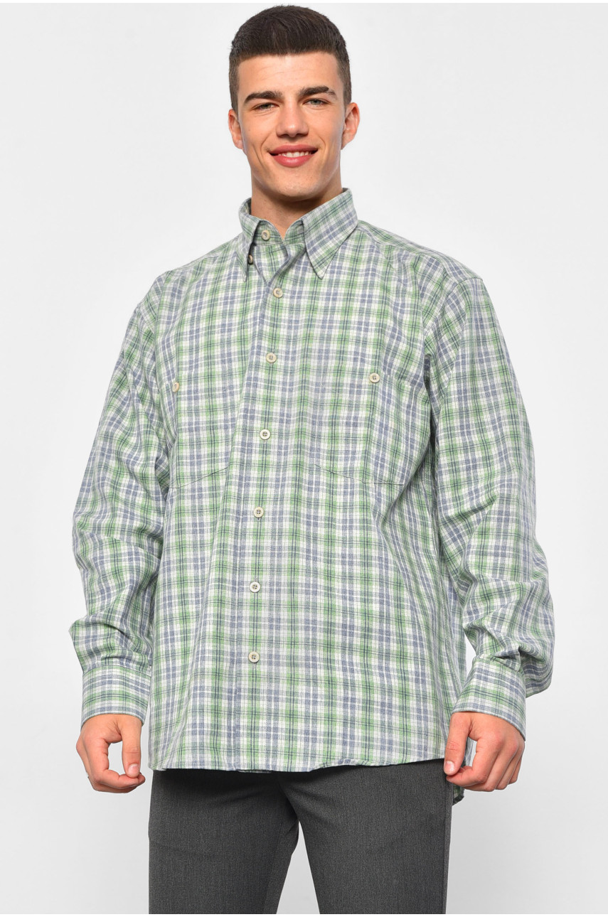 Рубашка мужская батальная зеленого цвета в клеточку ТR-76 175357