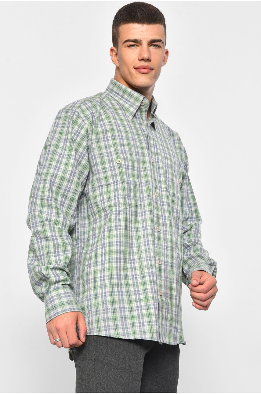 Рубашка мужская батальная зеленого цвета в клеточку ТR-76 175357