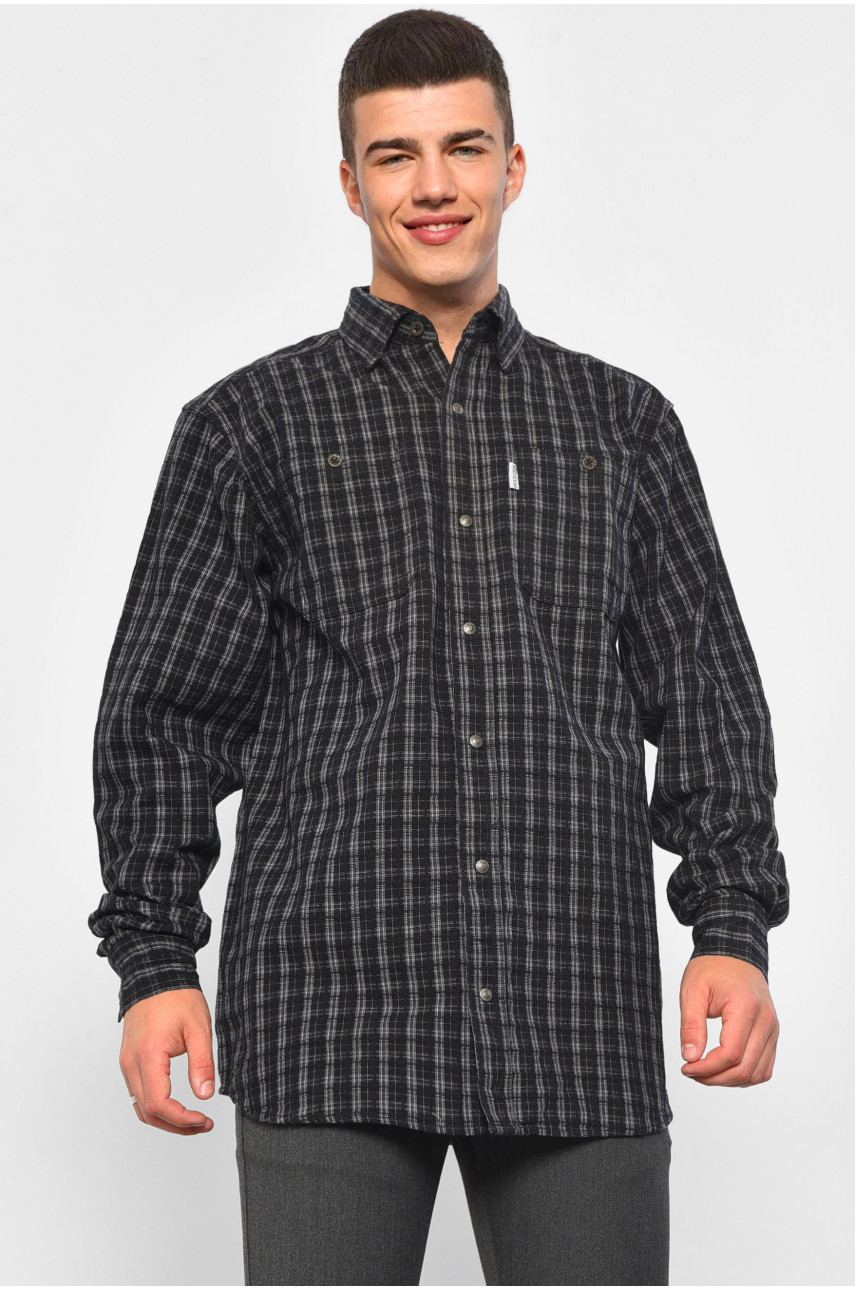 Рубашка мужская батальная черного цвета в полоску 1061-1 175373