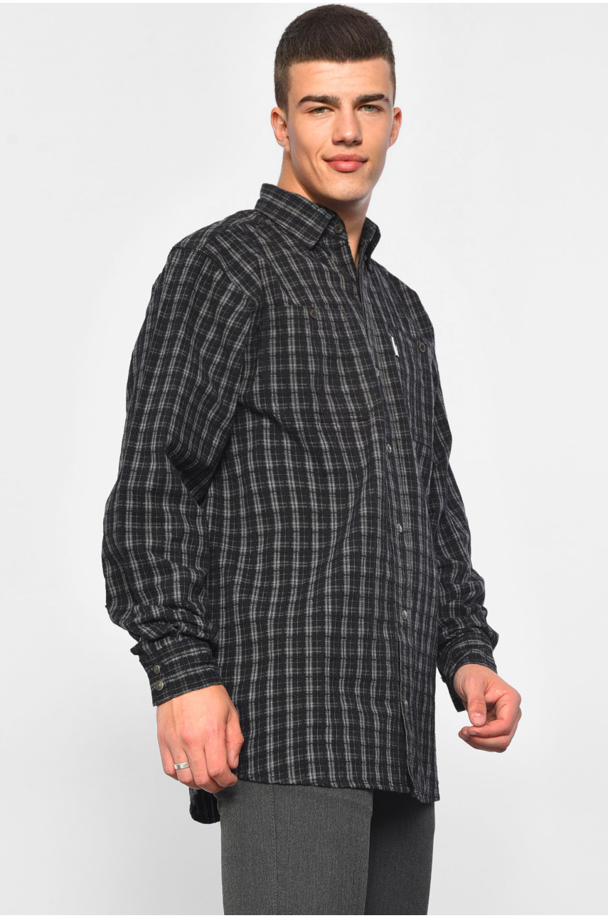 Рубашка мужская батальная черного цвета в полоску 1061-1 175373