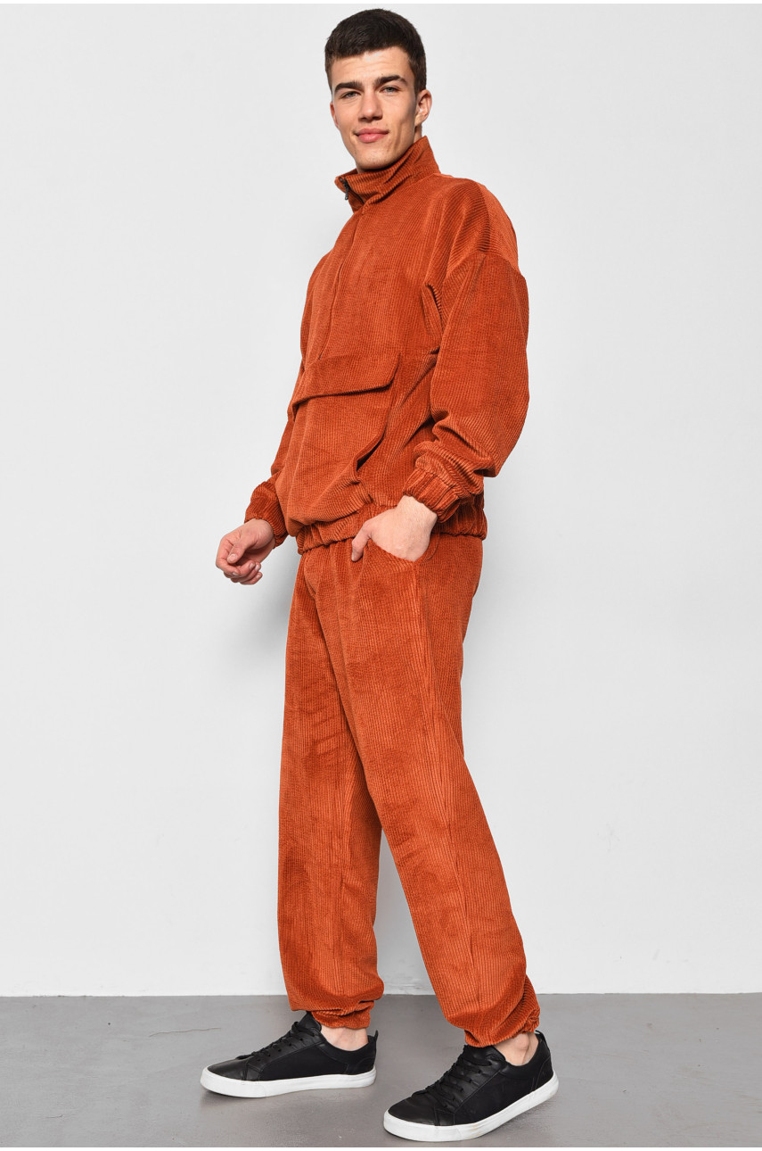Спортивний костюм чоловічий вельветовий теракотового кольору 175720
