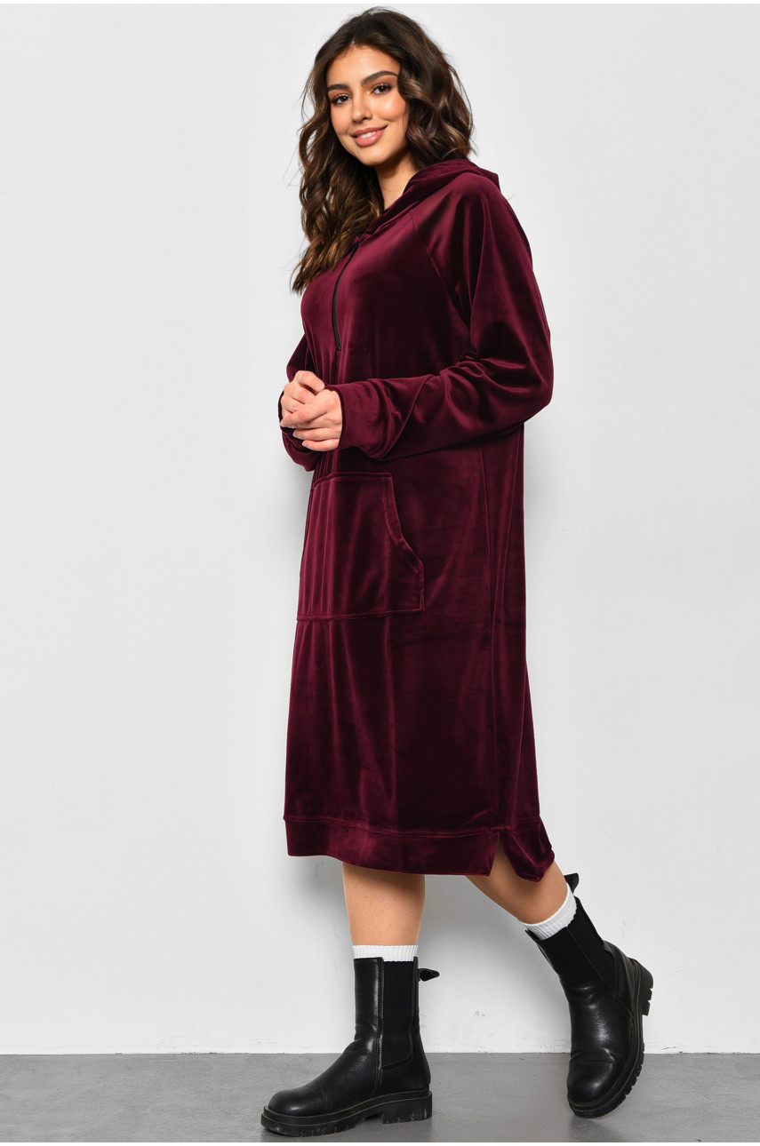 Сукня-худі жіноча напівбатальна велюрова сливового кольору 8426 175887