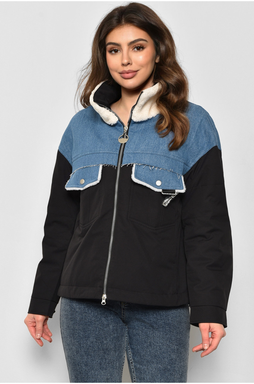 Куртка женская демисезонная черно-голубого  цвета 2211 175900