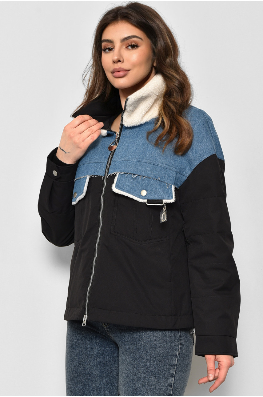 Куртка женская демисезонная черно-голубого  цвета 2211 175900