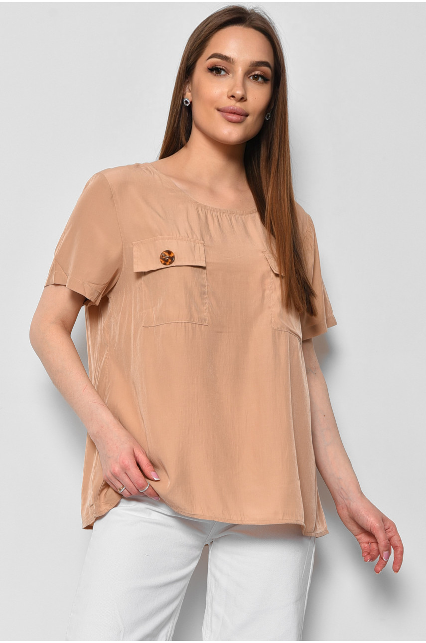 Блуза женская с коротким рукавом бежевого цвета 6056 176170