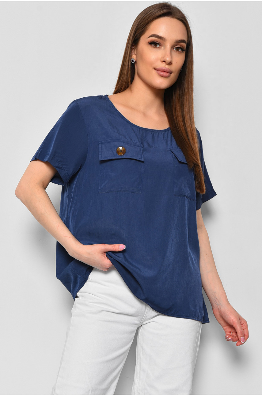 Блуза жіноча з коротким рукавом  синього кольору 6056 176172