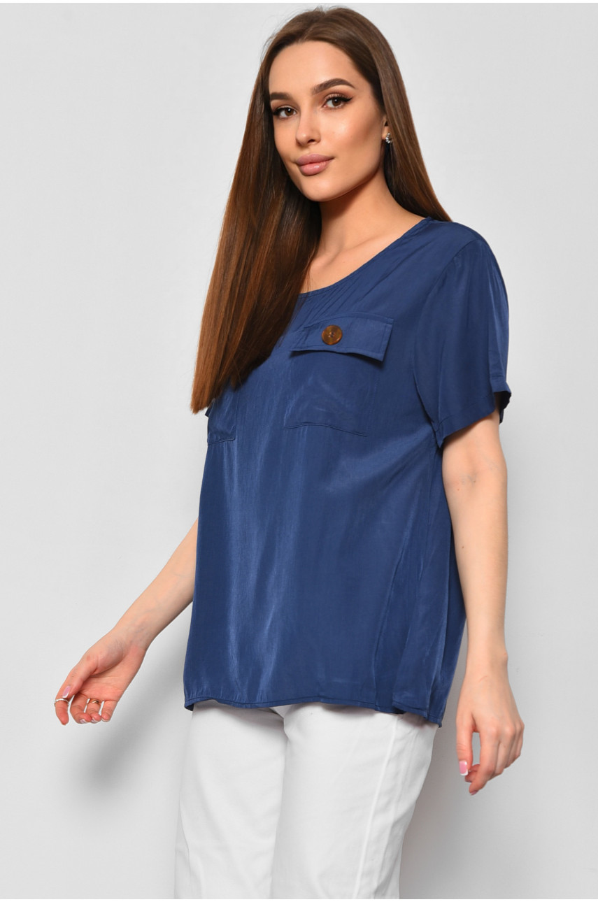 Блуза женская с коротким рукавом синего цвета 6056 176172