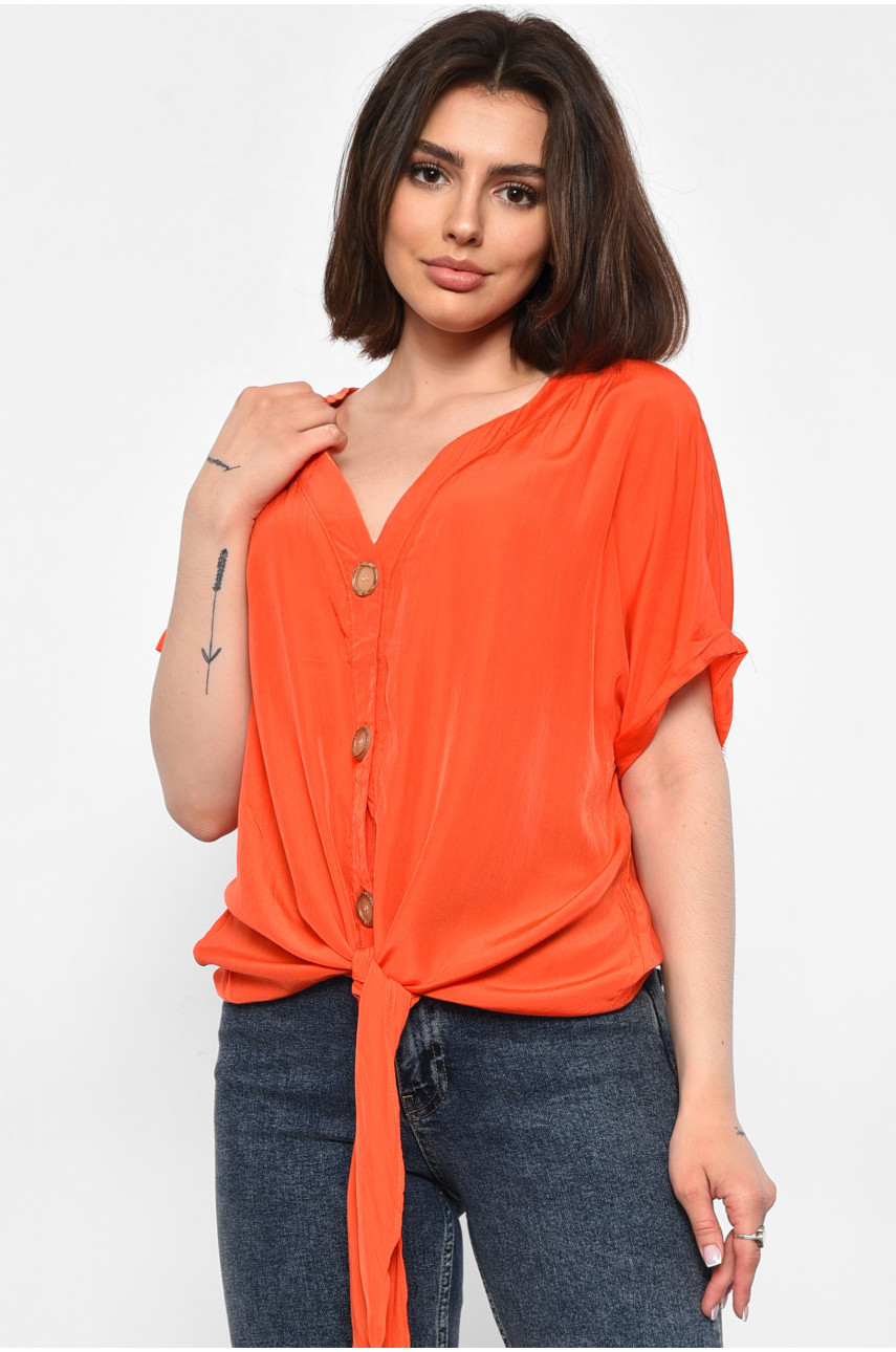 Блуза женская полубатальная с коротким рукавом оранжевого цвета 6059 176174