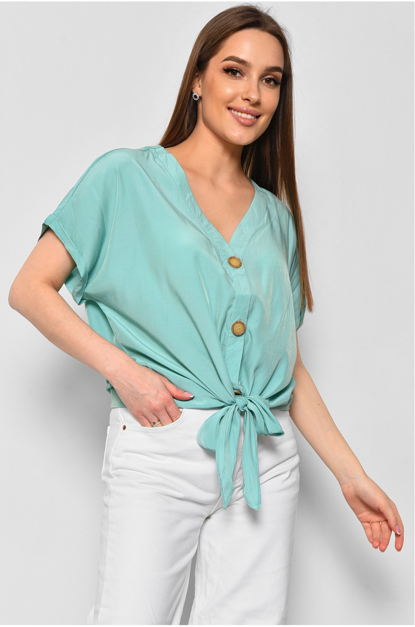 Блуза женская полубатальная с коротким рукавом мятного цвета 6059 176175