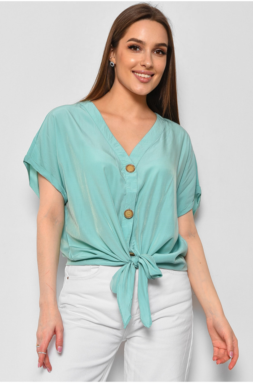 Блуза женская полубатальная с коротким рукавом мятного цвета 6059 176175