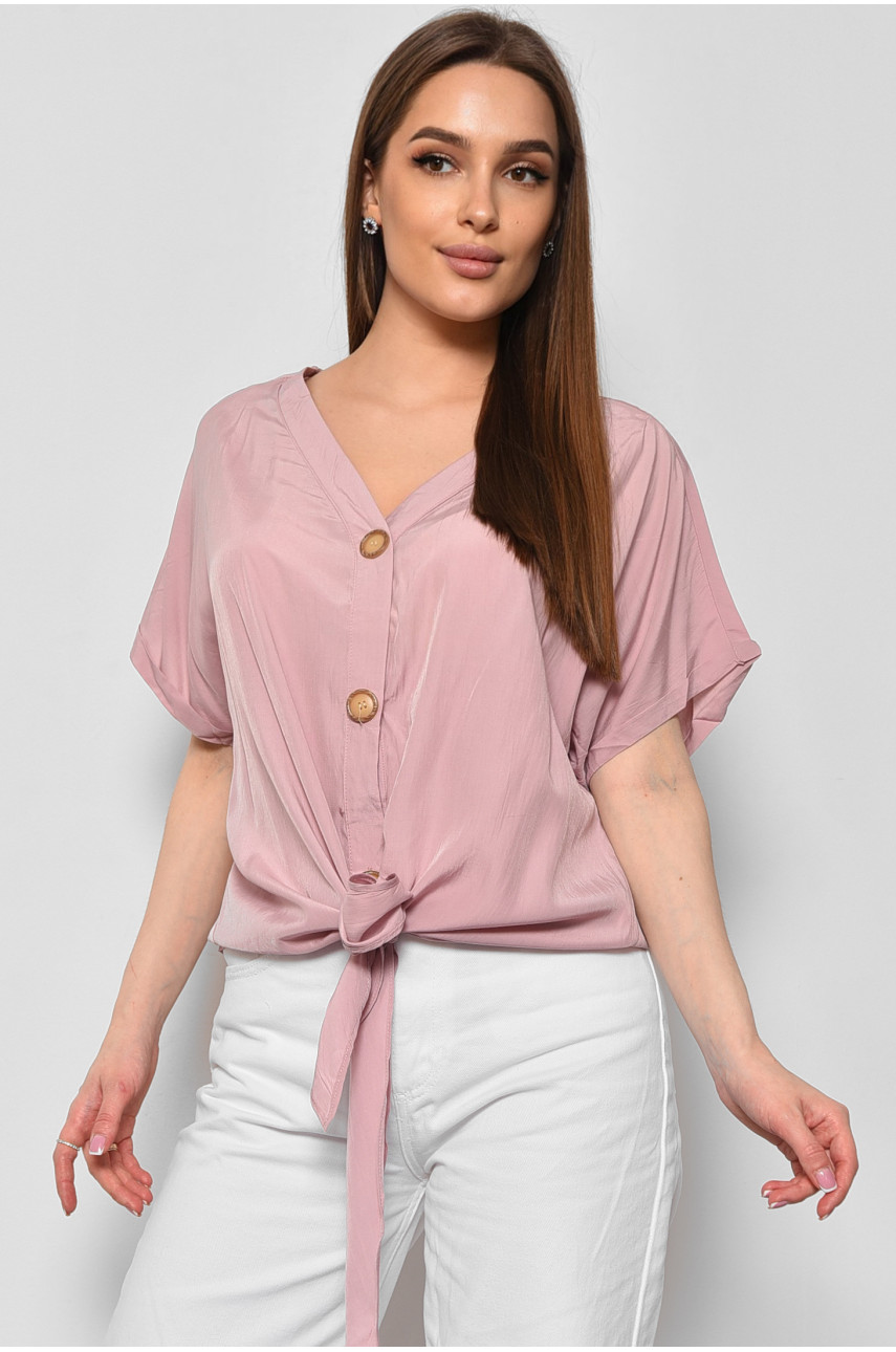 Блуза жіноча напівбатальна з коротким рукавом  пудрового кольору 6059 176176
