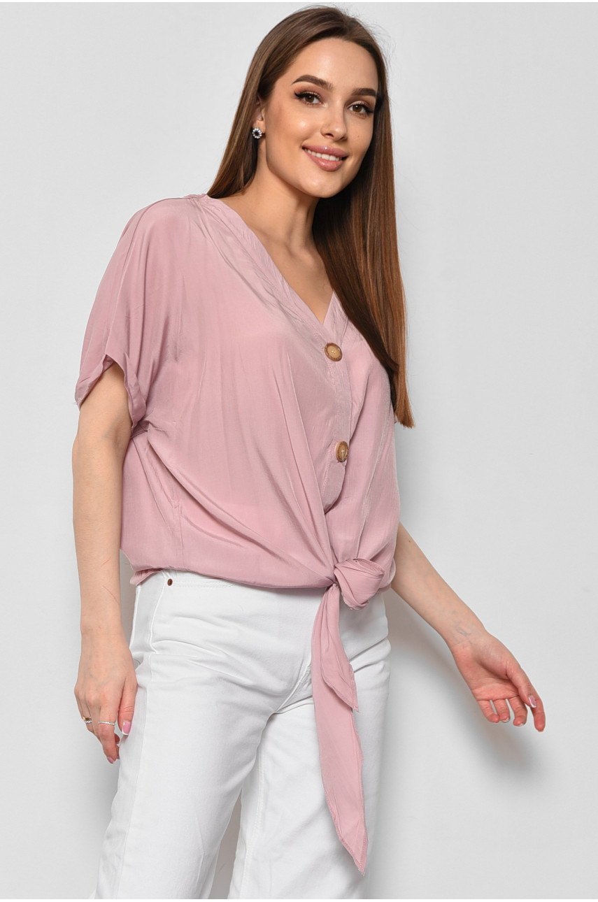 Блуза жіноча напівбатальна з коротким рукавом  пудрового кольору 6059 176176