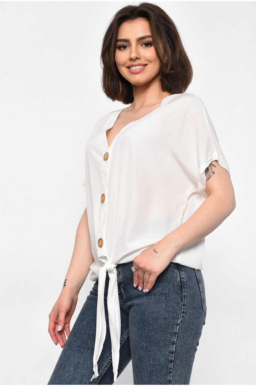 Блуза жіноча напівбатальна з коротким рукавом  білого кольору 6059 176177