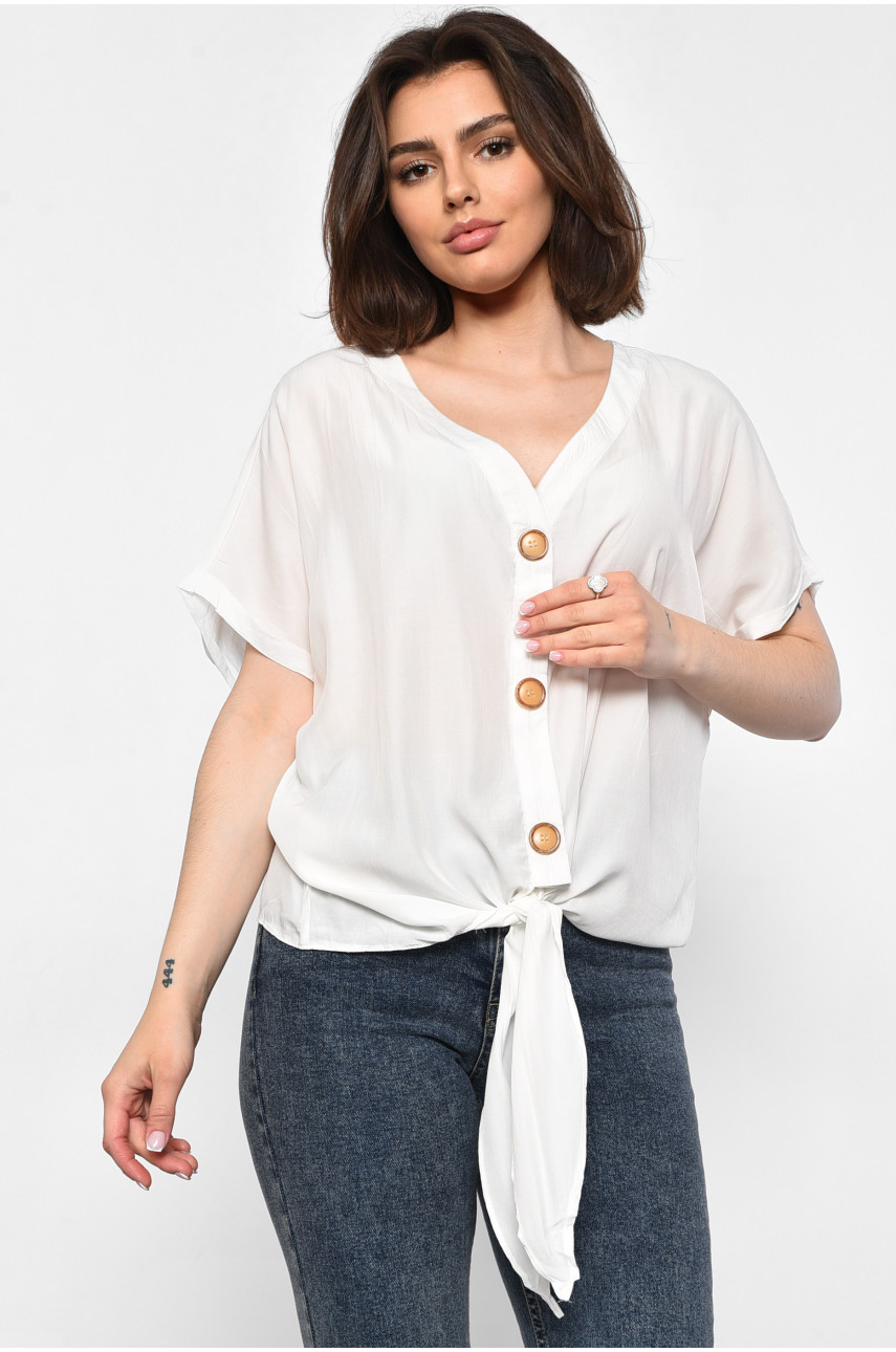 Блуза женская полубатальная с коротким рукавом белого цвета 6059 176177