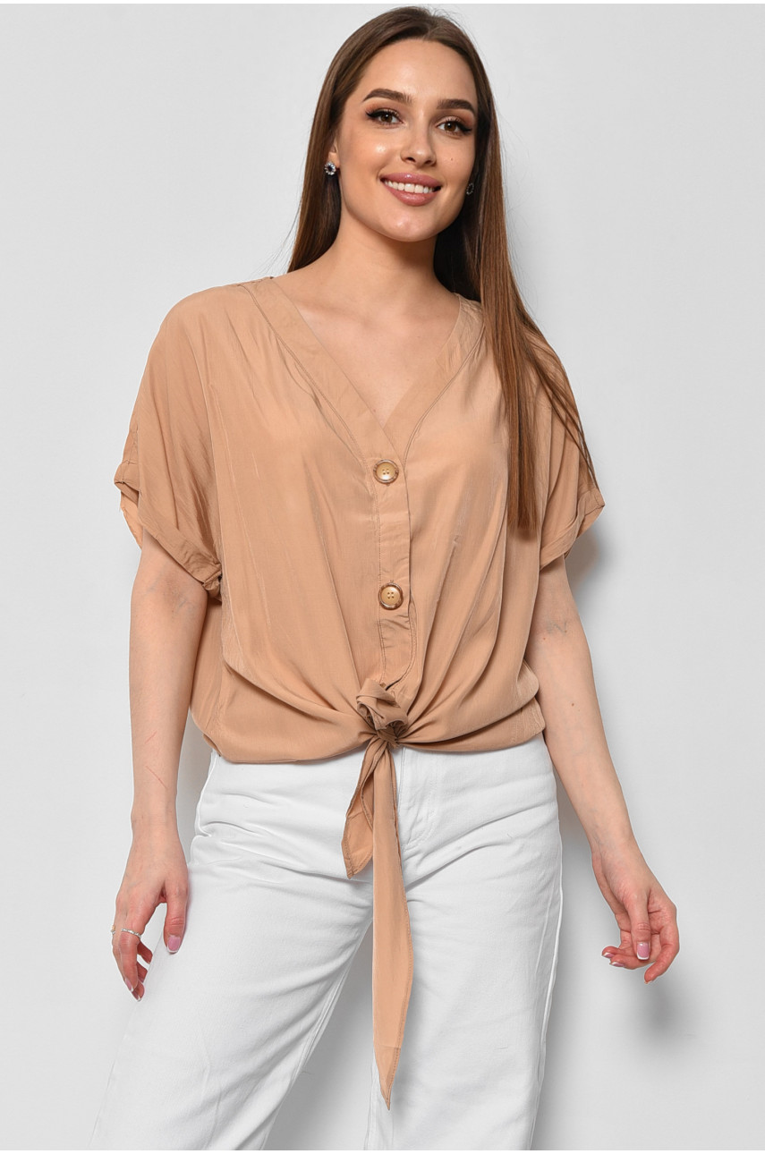 Блуза женская полубатальная с коротким рукавом бежевого цвета 6059 176178
