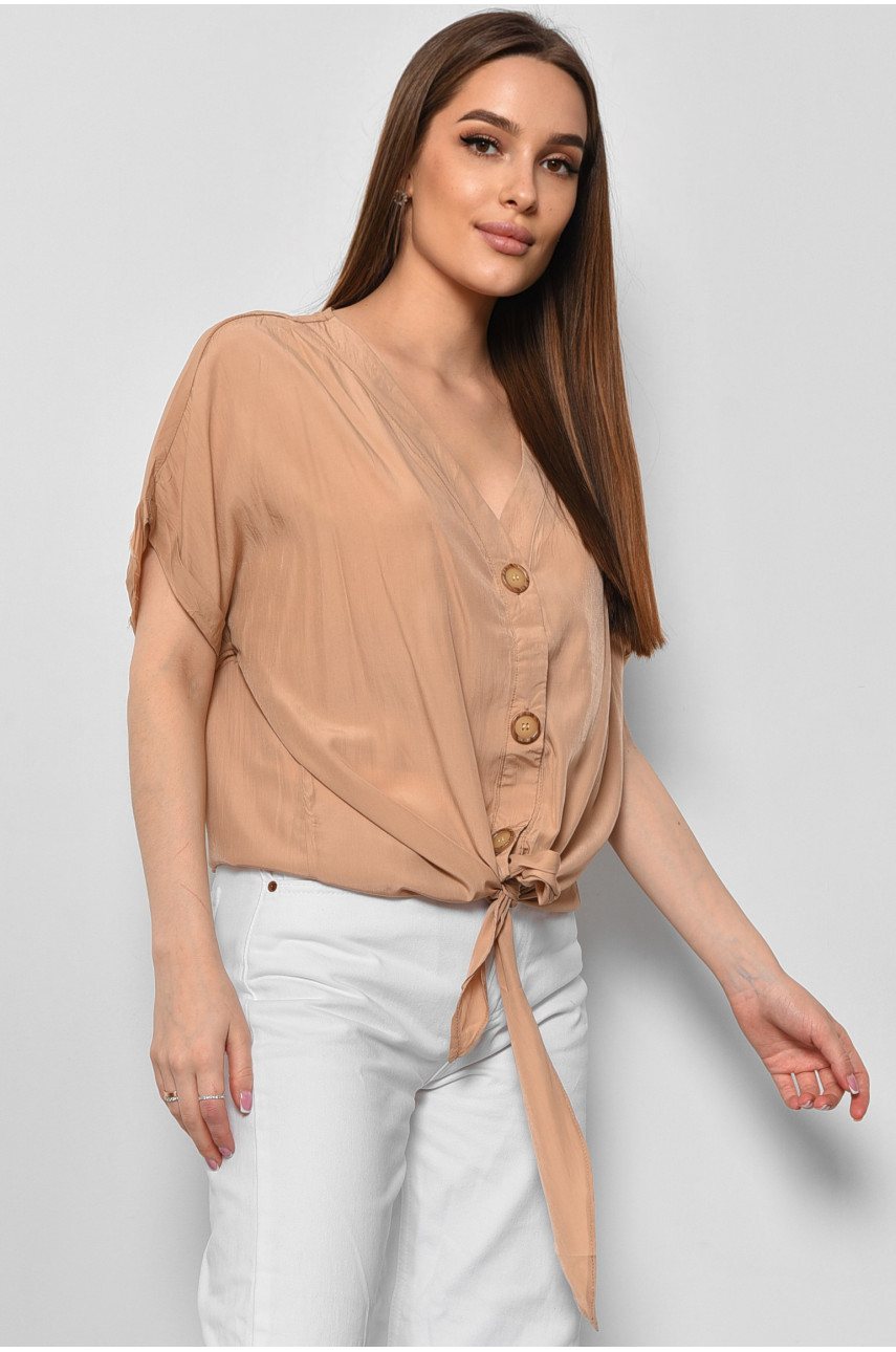 Блуза женская полубатальная с коротким рукавом бежевого цвета 6059 176178