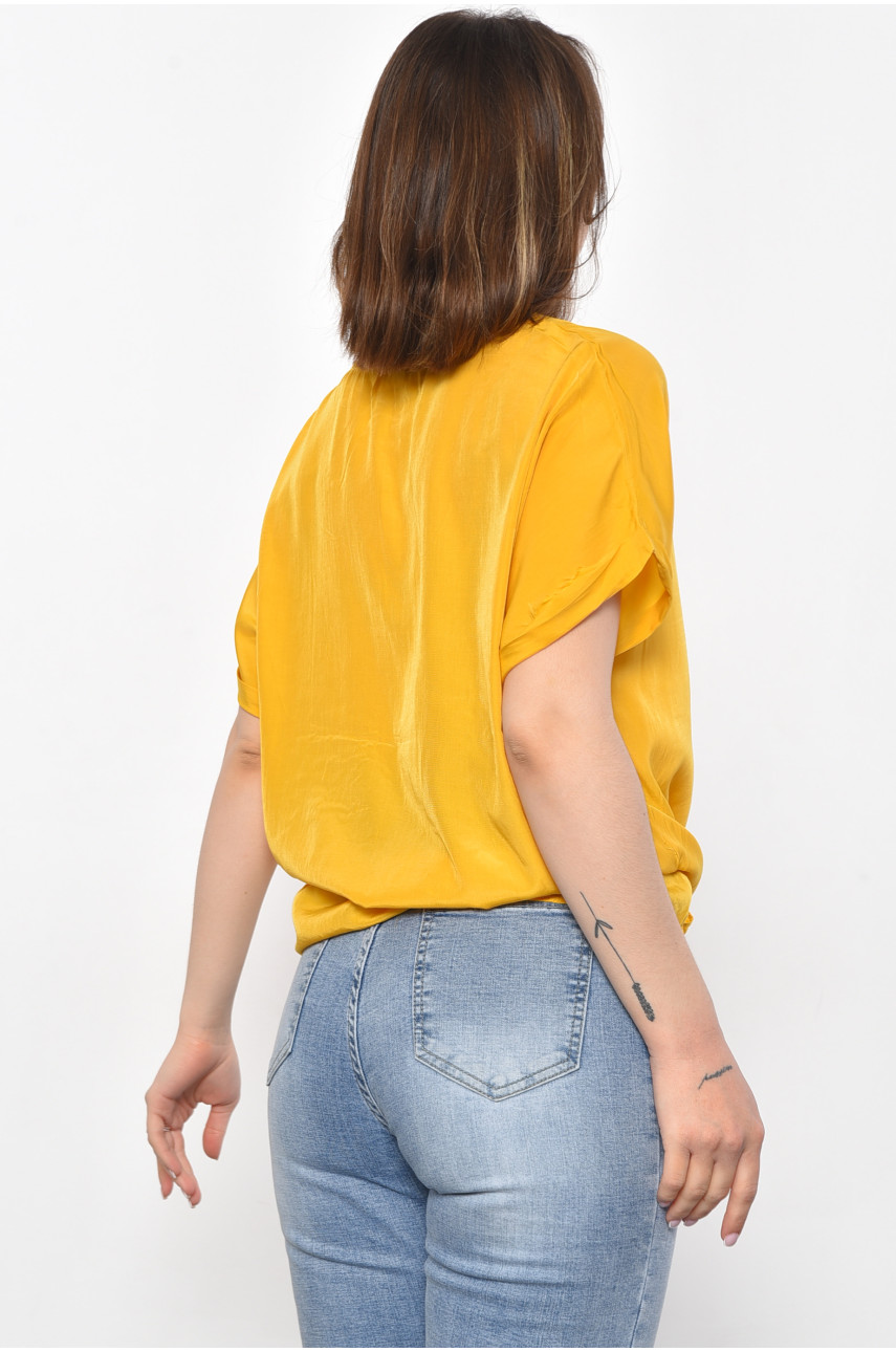 Блуза женская полубатальная с коротким рукавом горчичного цвета 6059 176179 Блуза женская полубатальная с коротким рукавом горчичного цвета 6059 176179