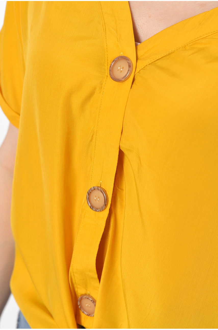 Блуза женская полубатальная с коротким рукавом горчичного цвета 6059 176179 Блуза женская полубатальная с коротким рукавом горчичного цвета 6059 176179