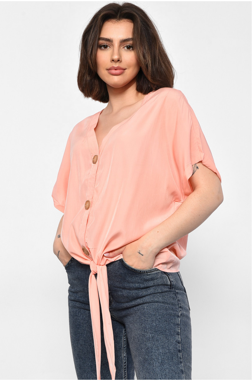 Блуза женская полубатальная с коротким рукавом персикового цвета 6059 176180