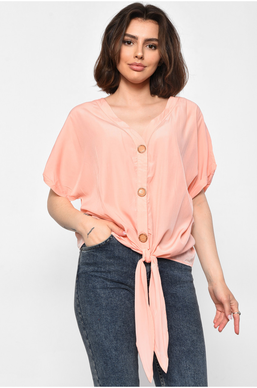 Блуза женская полубатальная с коротким рукавом персикового цвета 6059 176180