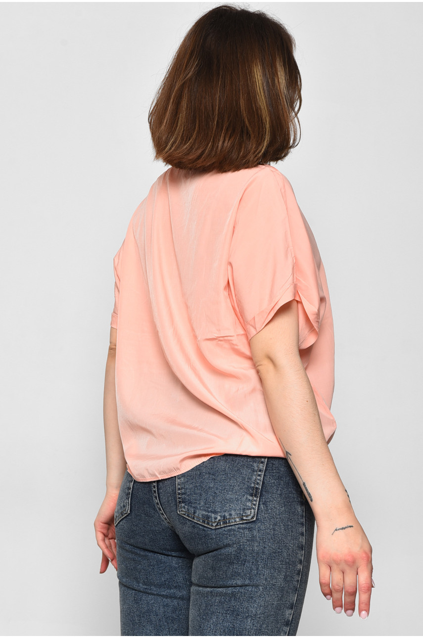 Блуза женская полубатальная с коротким рукавом персикового цвета 6059 176180 Блуза женская полубатальная с коротким рукавом персикового цвета 6059 176180