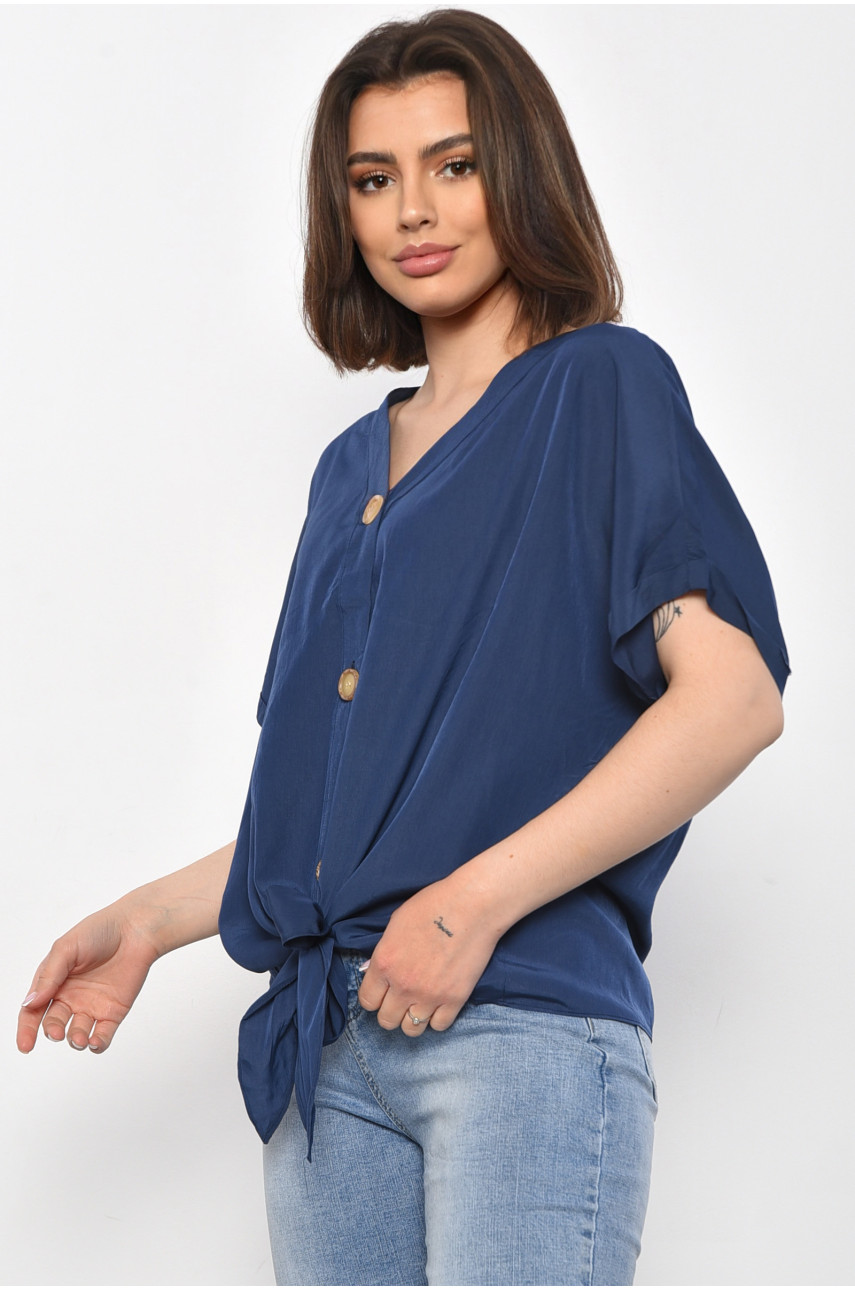 Блуза женская полубатальная с коротким рукавом синего цвета 6059 176182