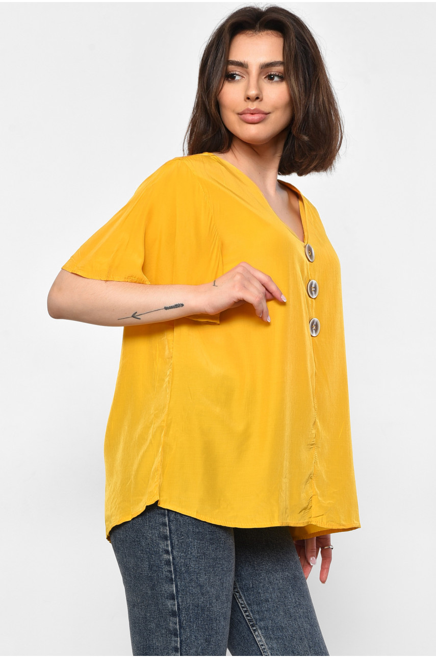 Блуза женская полубатальная с коротким рукавом горчичного цвета 6053 176199