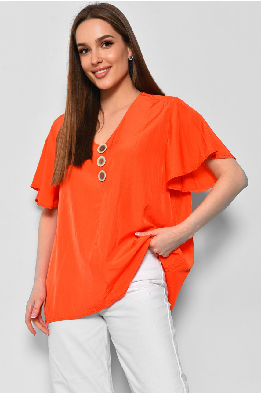 Блуза женская полубатальная с коротким рукавом оранжевого цвета 6053 176201