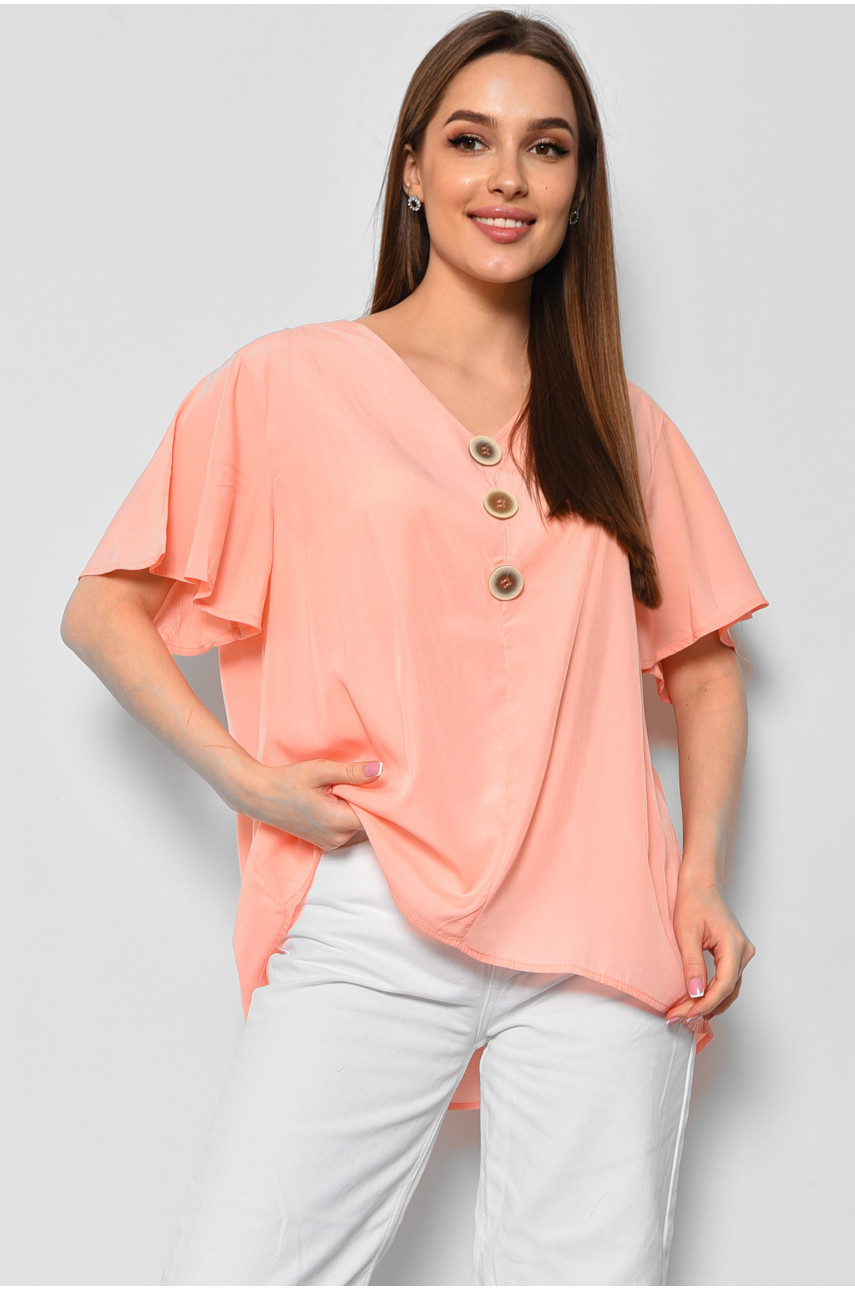 Блуза женская полубатальная с коротким рукавом персикового цвета 6053 176202